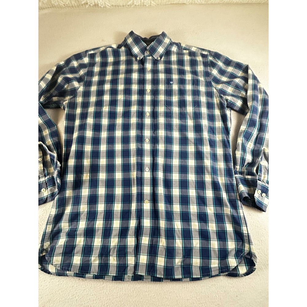 Southern‎ Tide Mens Classic Fit Plaid Button Down Shirt Blue Teal Yellow Size M